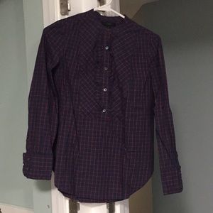 J. Crew Plaid Ruffle Front Shirt